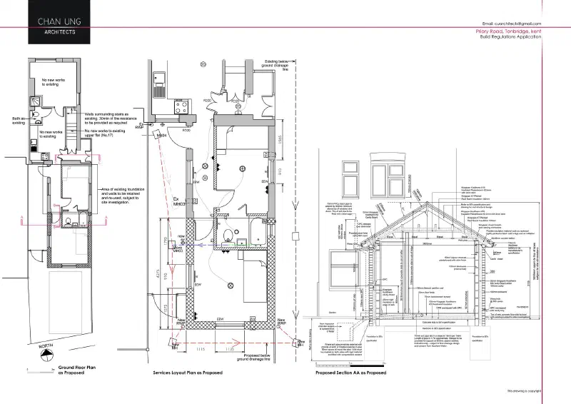 Services layout plan and cross-section.