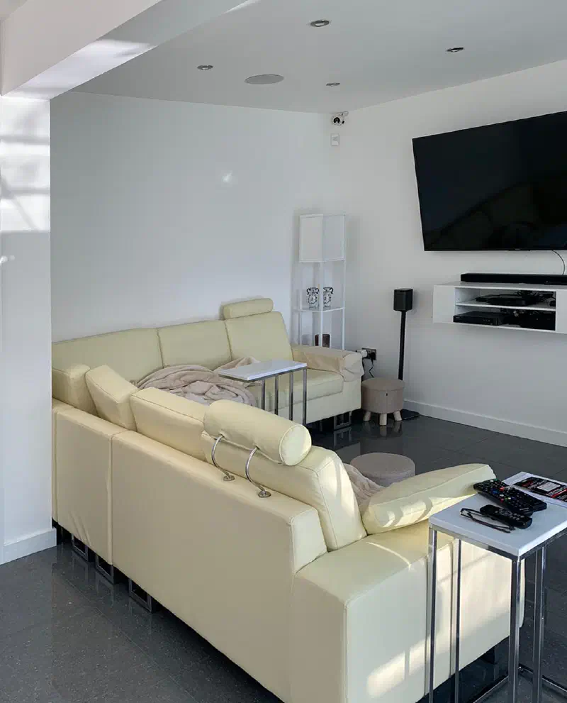 The snug seating area within the open-plan extension